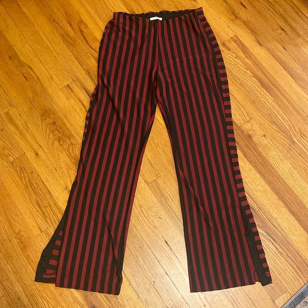 Zara Size M Red and Black Striped Flared Stretch Pants
